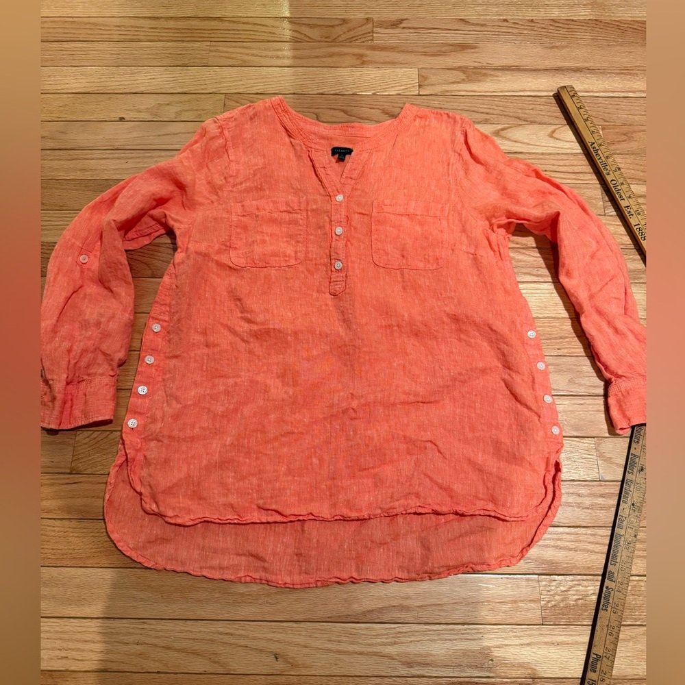 Women's Coral Linen Button-Up Top
